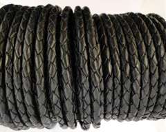 Round Braided Leather Cord SE/B/02-Black - 6mm