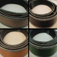 Buy Leather Cord Nappa Leather Nappa Leather Stitched with Stainless Steel Chains Flat with Steel Chains - 10mm  at wholesale prices