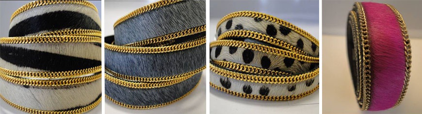 Buy Leather Cord Hair-On Leather  Hair-on Leather with Stitched Chains Chains in Gold  at wholesale prices