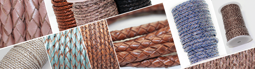 4mm Natural Antique Brown Square Braided Bolo Leather Cord - By The Foot -  8 Strand Braided Cord LCBR - 4 Nat. Antique Brown #G