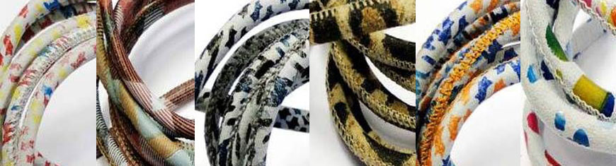 Buy Leather Cord Nappa Leather Round Stitched Nappa Leather Snake Prints - 6 mm  at wholesale prices