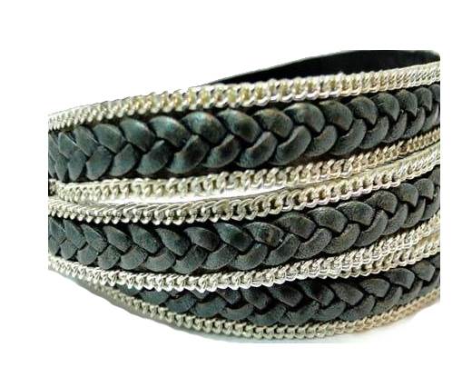 Braided Leather with silver chain-10mm-SE.FPB 34