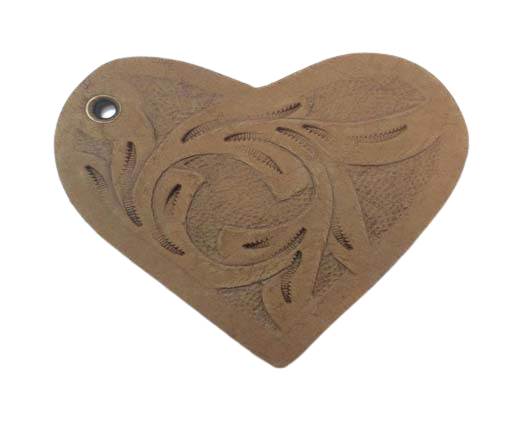 Heart 8cm - style 1 - Natural Leather Embossed