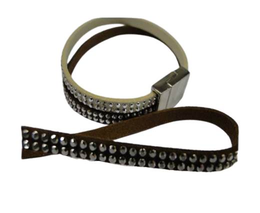 Suede Cord With Silver Shiny Studs-5mm-Brown