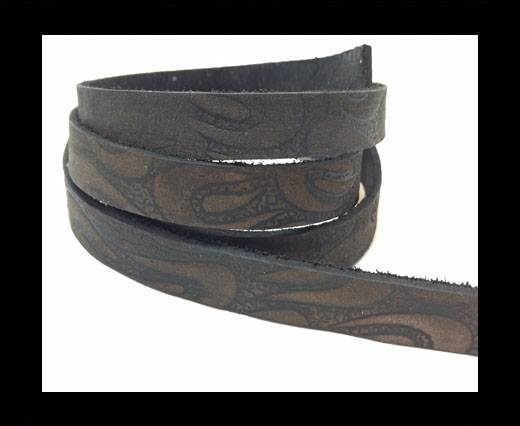 Vintage Style Flat Leather - 10mm-Black  with design